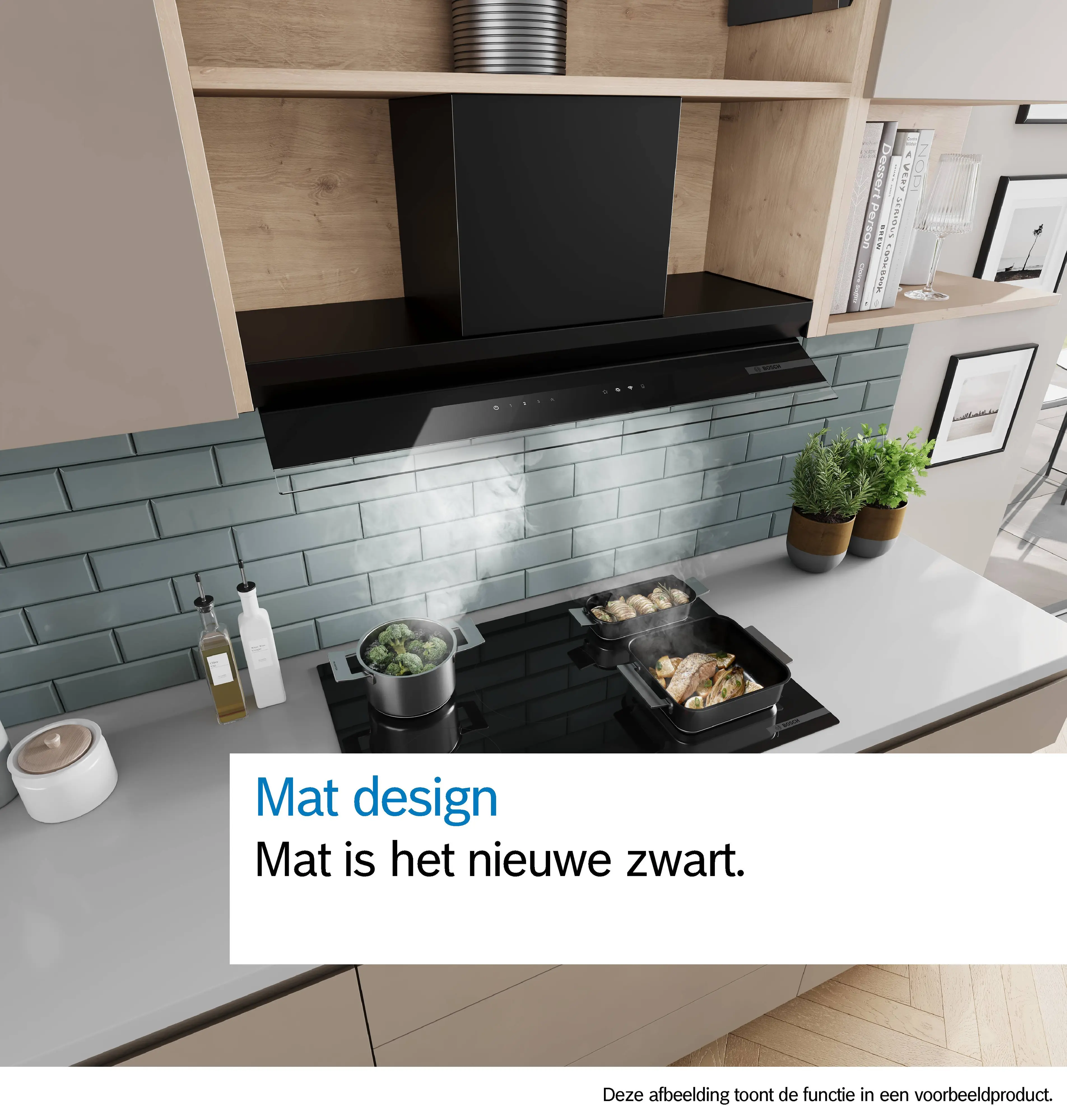 Serie 6 Geïntegreerde blokdesign schouwkap 60 cm zwart glas, Matzwart
