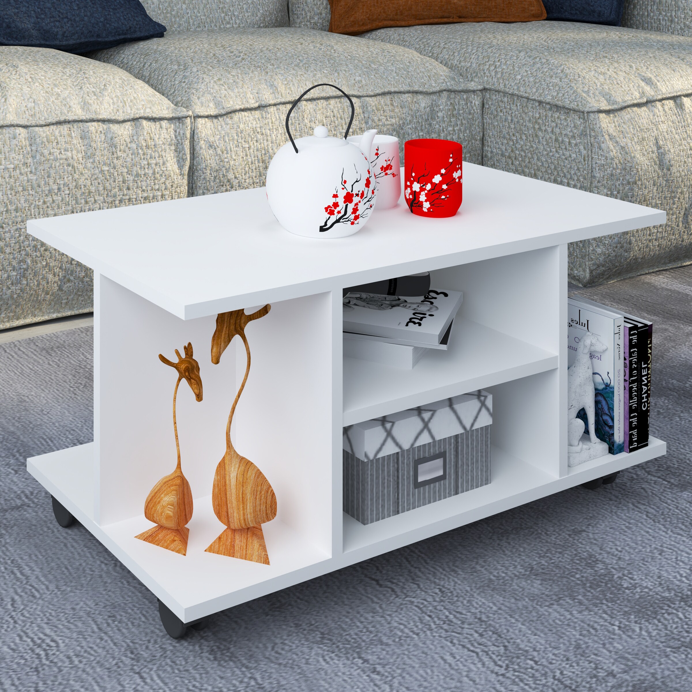 VCM Holz Beistelltisch Couchtisch Sofatisch Wohnzimmertisch Rollen rollbar Findula