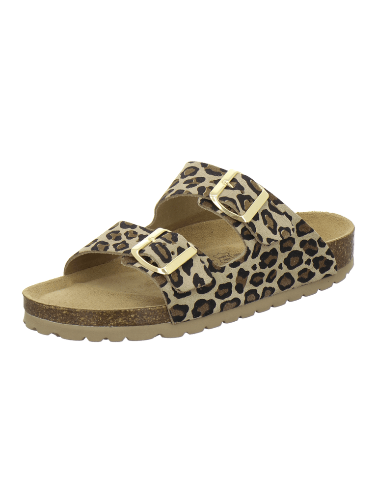 Pantoletten Damen Zweischnaller leo-beige