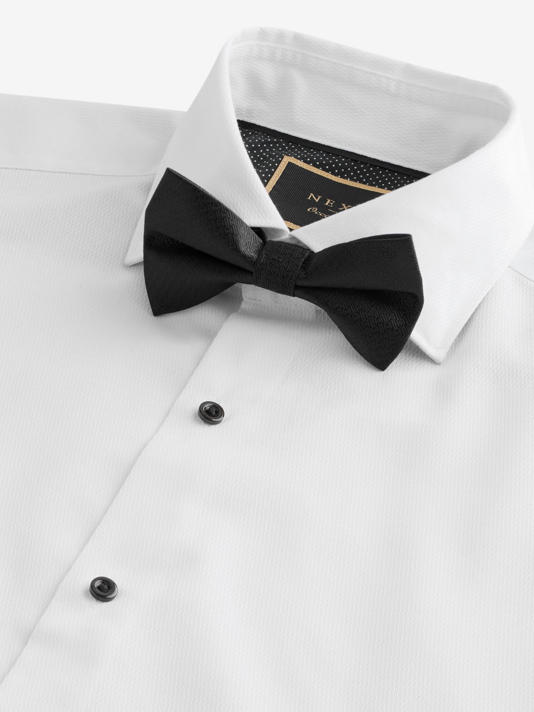 Witte structuur/zwarte vlinderdas - Regular Fit Double Cuff Shirt And Bow Tie Pack