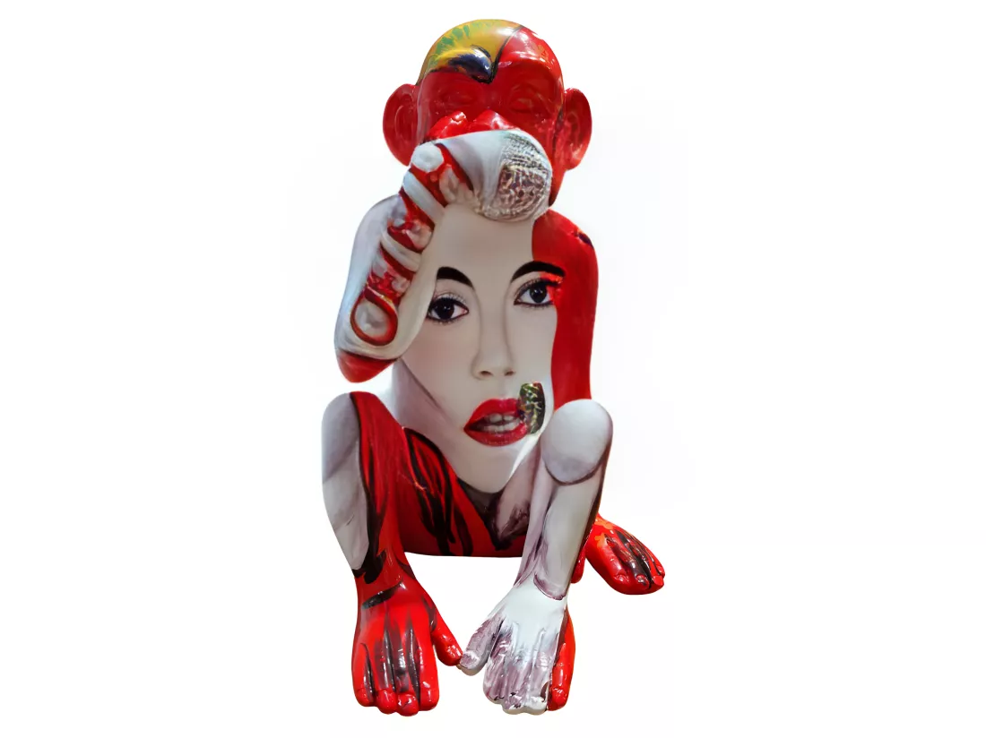 Statue singe main sur la bouche et dessins pop art H39 cm - RAFIKI