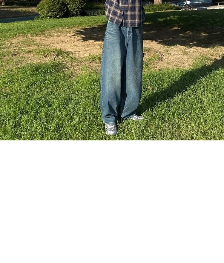 Omozando - High Waist Washed Wide Leg Jeans