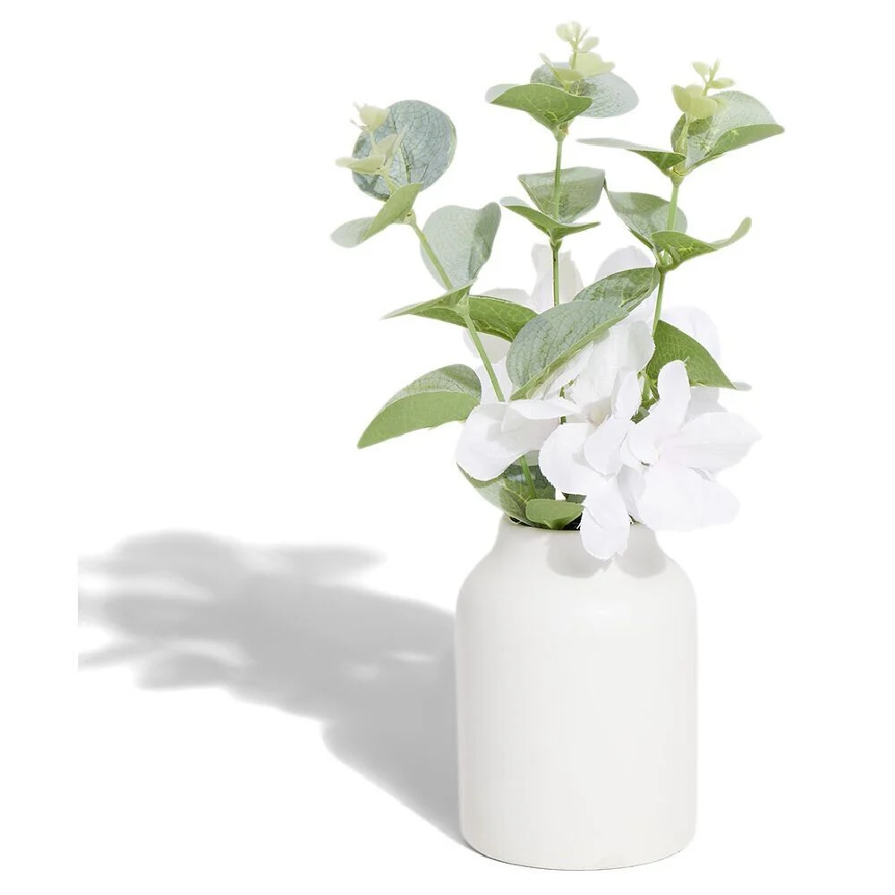 Composition végétale artificielle orchidée et plante dans vase Ø12xH23cm