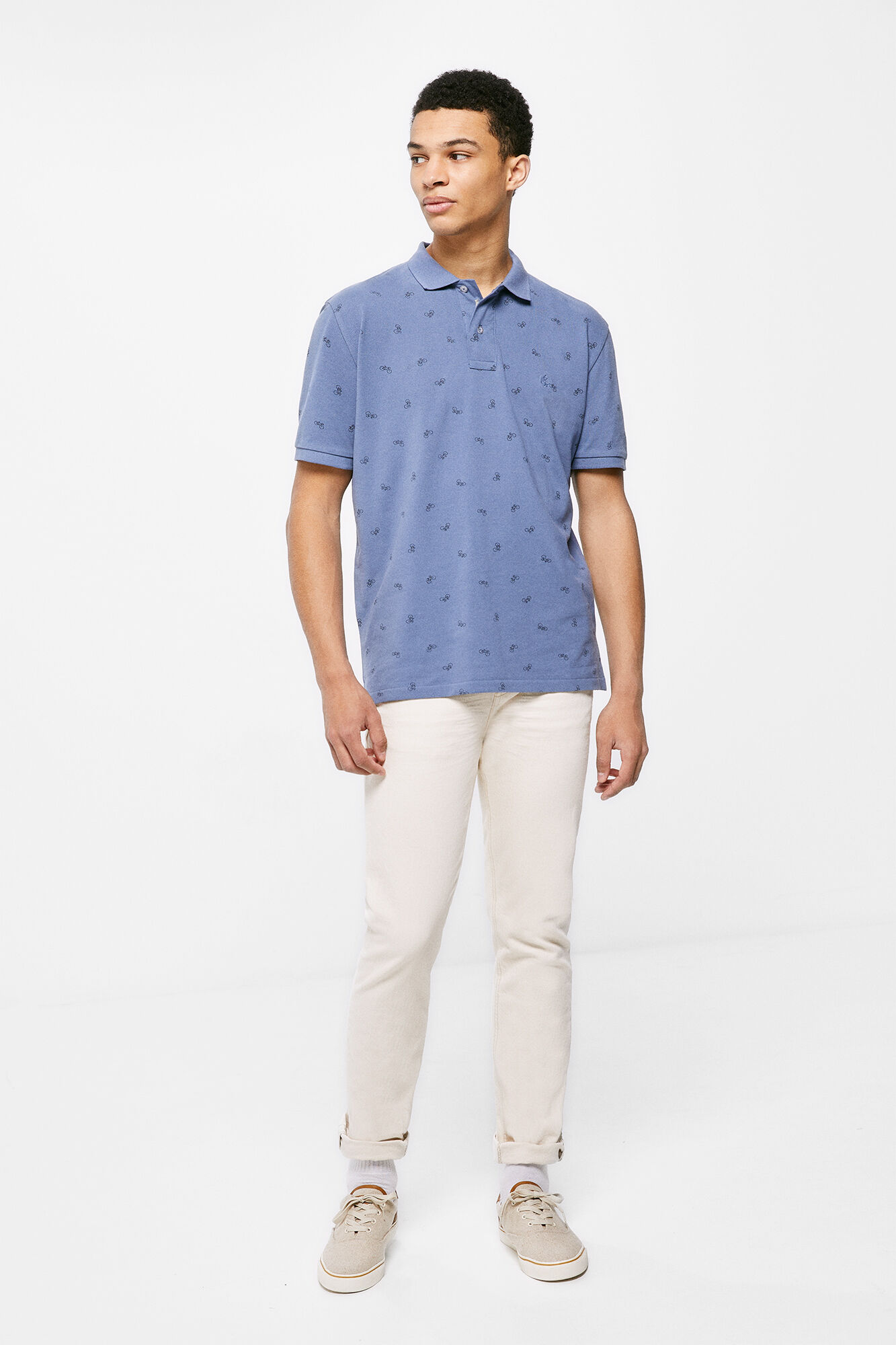 Camisa polo com estampa total - azul médio