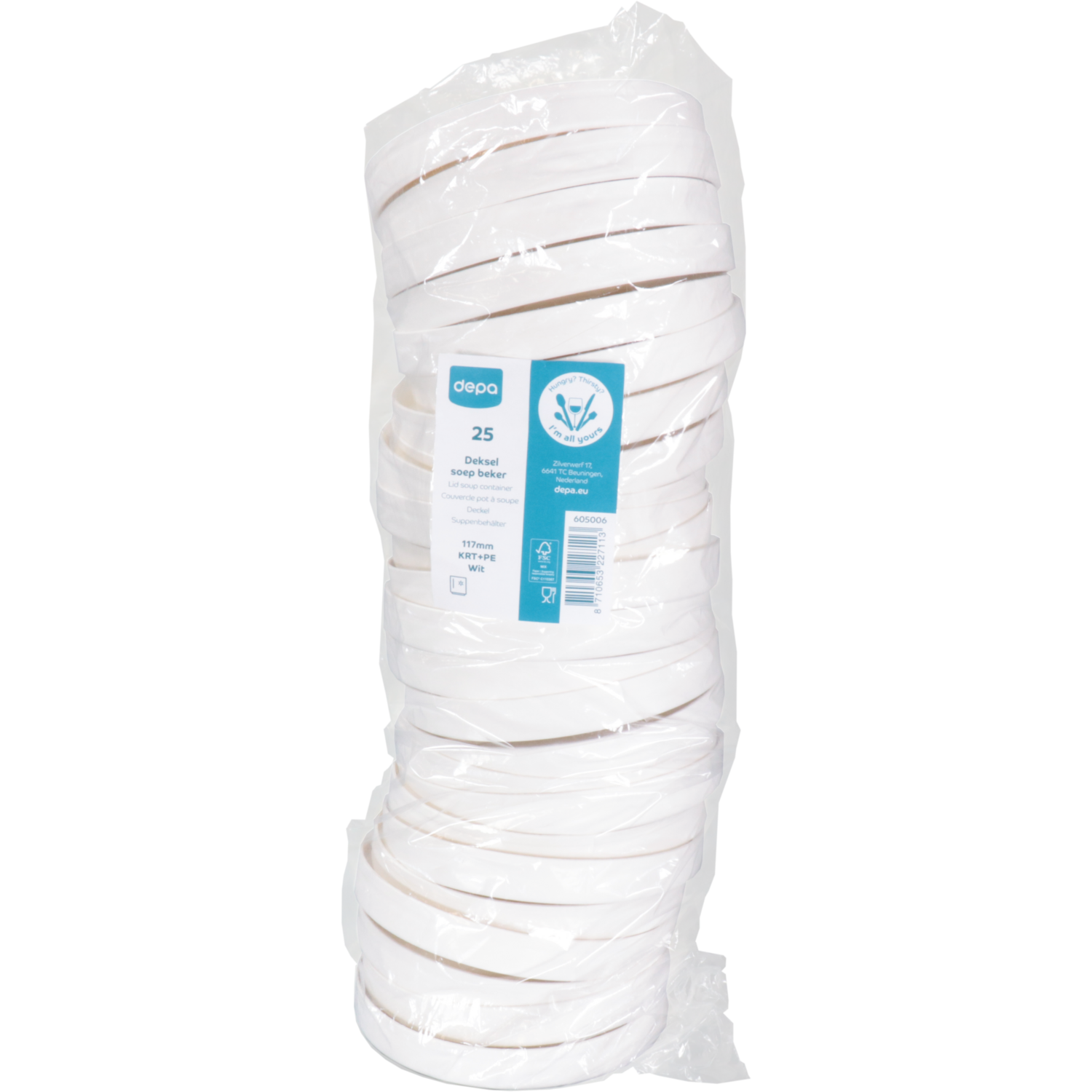 Depa Deksel, soepbeker, Karton + PE, rond, Ø117mm, wit
