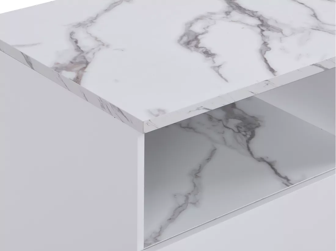 Ilot central de cuisine avec 2 portes et 1 niche en MDF - Effet marbre blanc - CORELINA