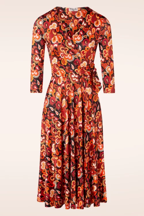 Vintage Chic for Topvintage Colette paisley swing jurk in bruin en orange