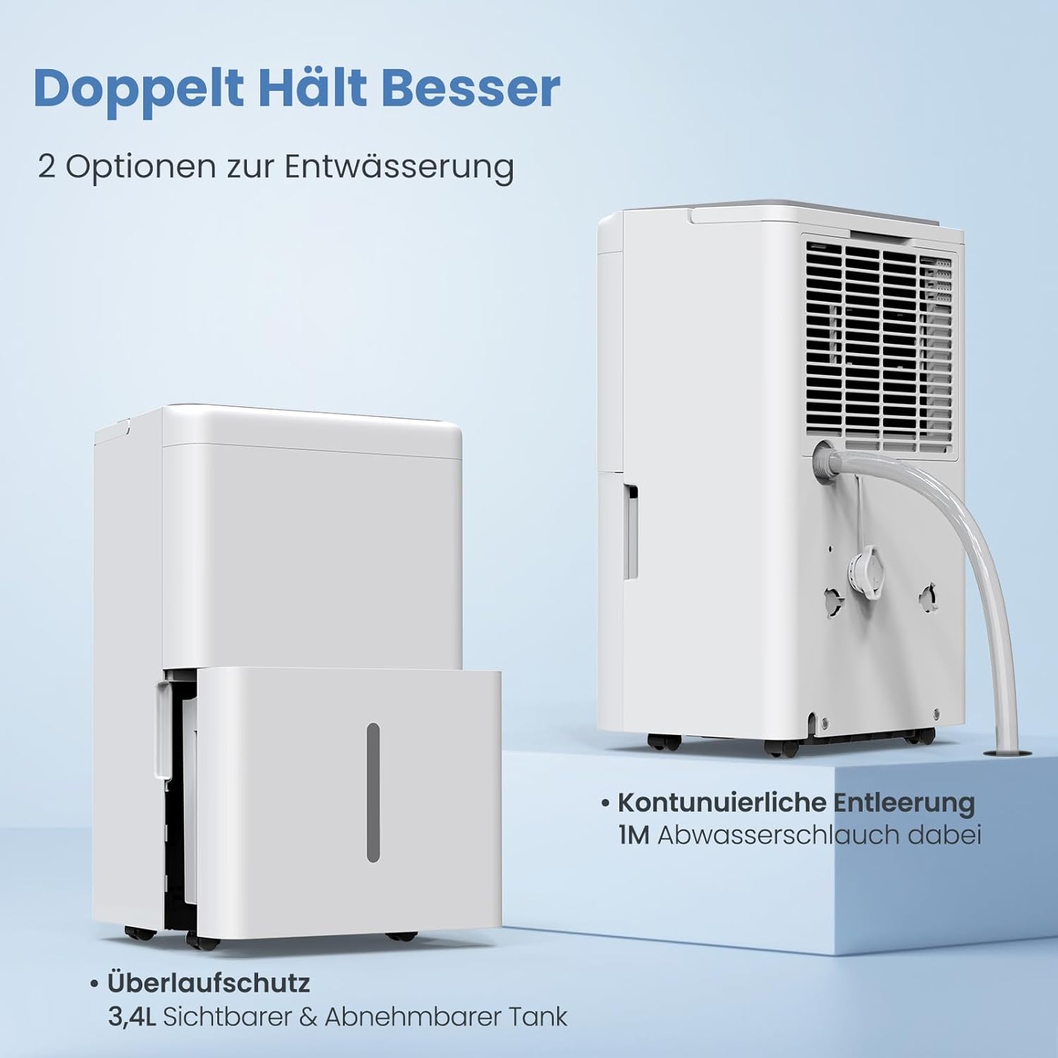 Newentor Luftentfeuchter Elektrisch 30L, Raumentfeuchter Elektrisch Leise 40dB, Entfeuchter Elektrisch Keller bis zu 245m³/90m², Mit 10 J. Gar., Ablaufschlauch, Abnehmbarem Filter, Timer