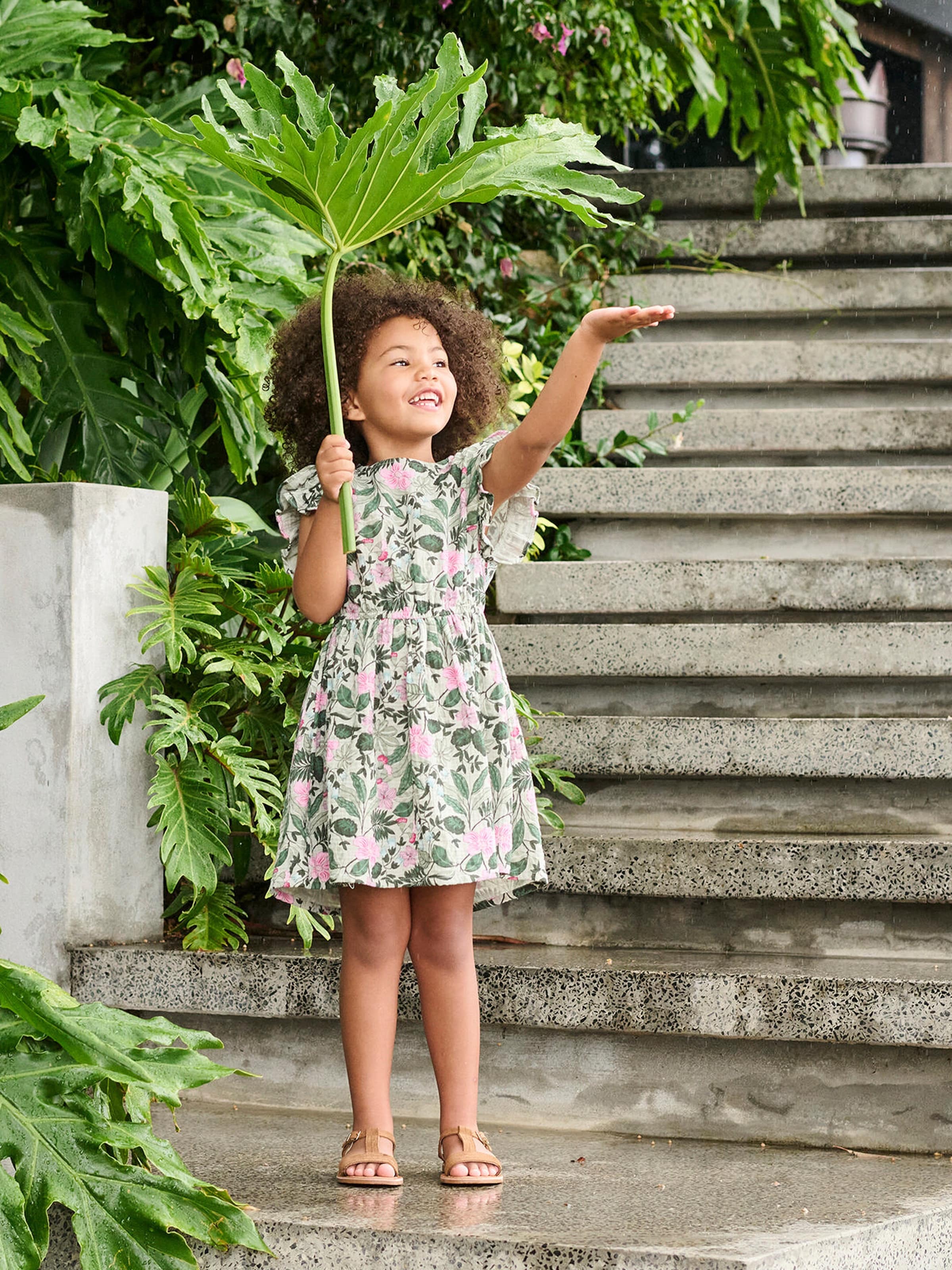 Vertbaudet Mädchen Musselinkleid mit Boho-Print salbeigrün