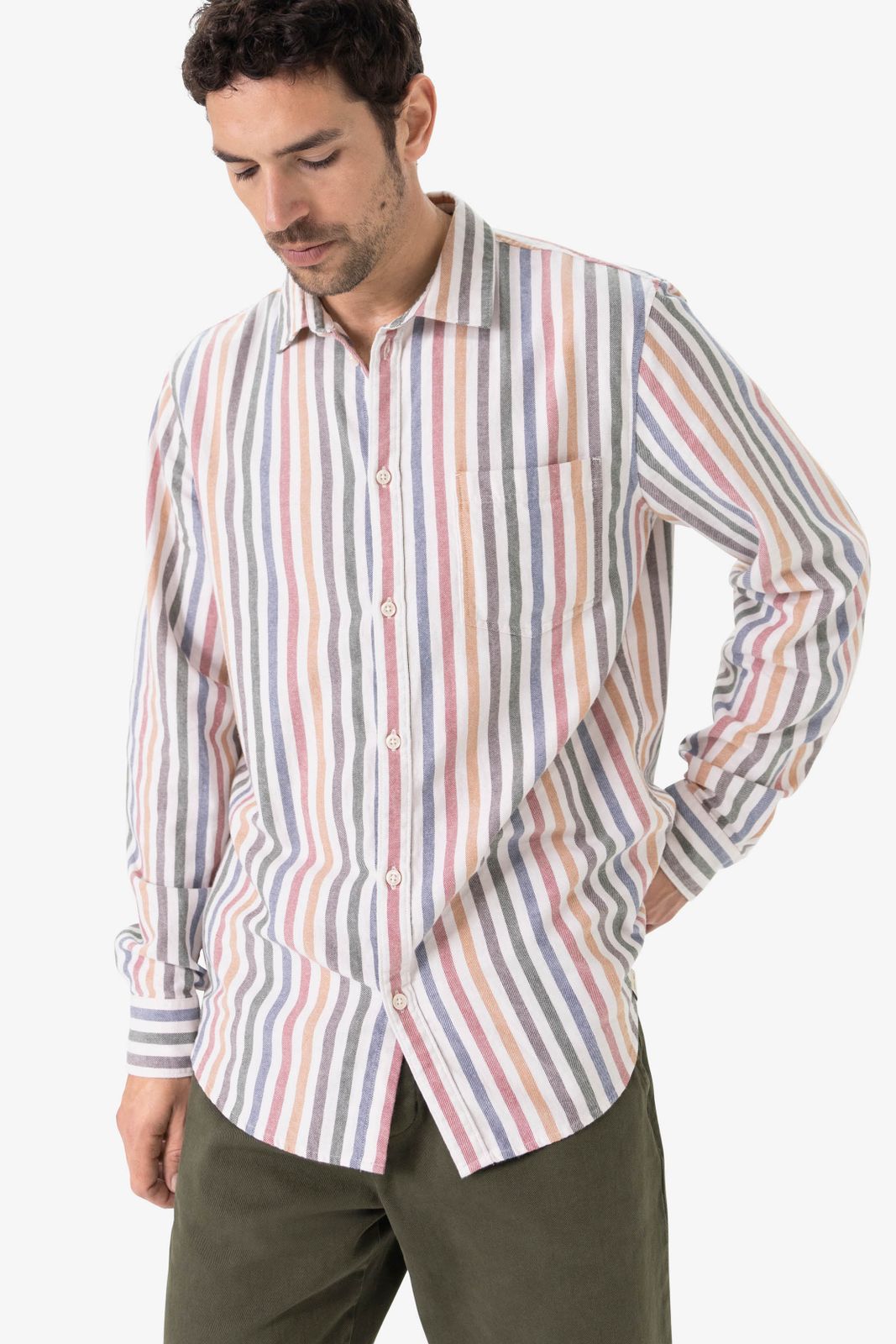 Wit overhemd met multicolour strepen