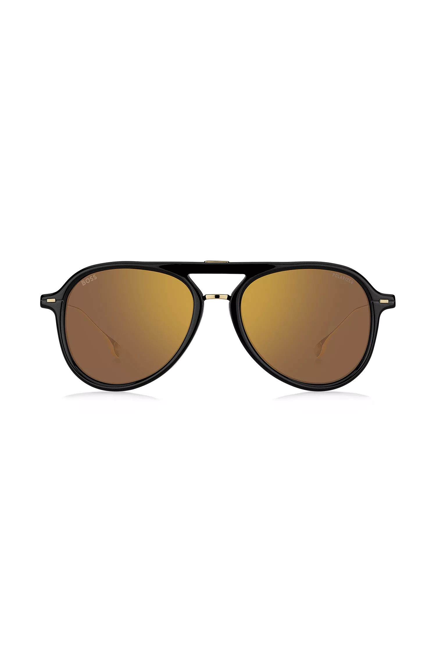 Óculos de sol BOSS em acetato preto com hastes de titânio.