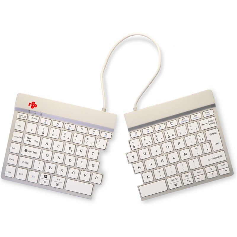 R-Go Tools Clavier ergonomique R-Go Split Break avec logiciel de pause, clavier ergonomique divisé, AZERTY (FR), bluetooth, blanc