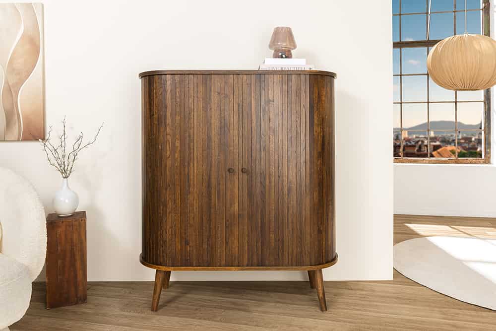Retro Highboard VALHALLA WOOD 120cm smoke Eichenholz Schiebetüren