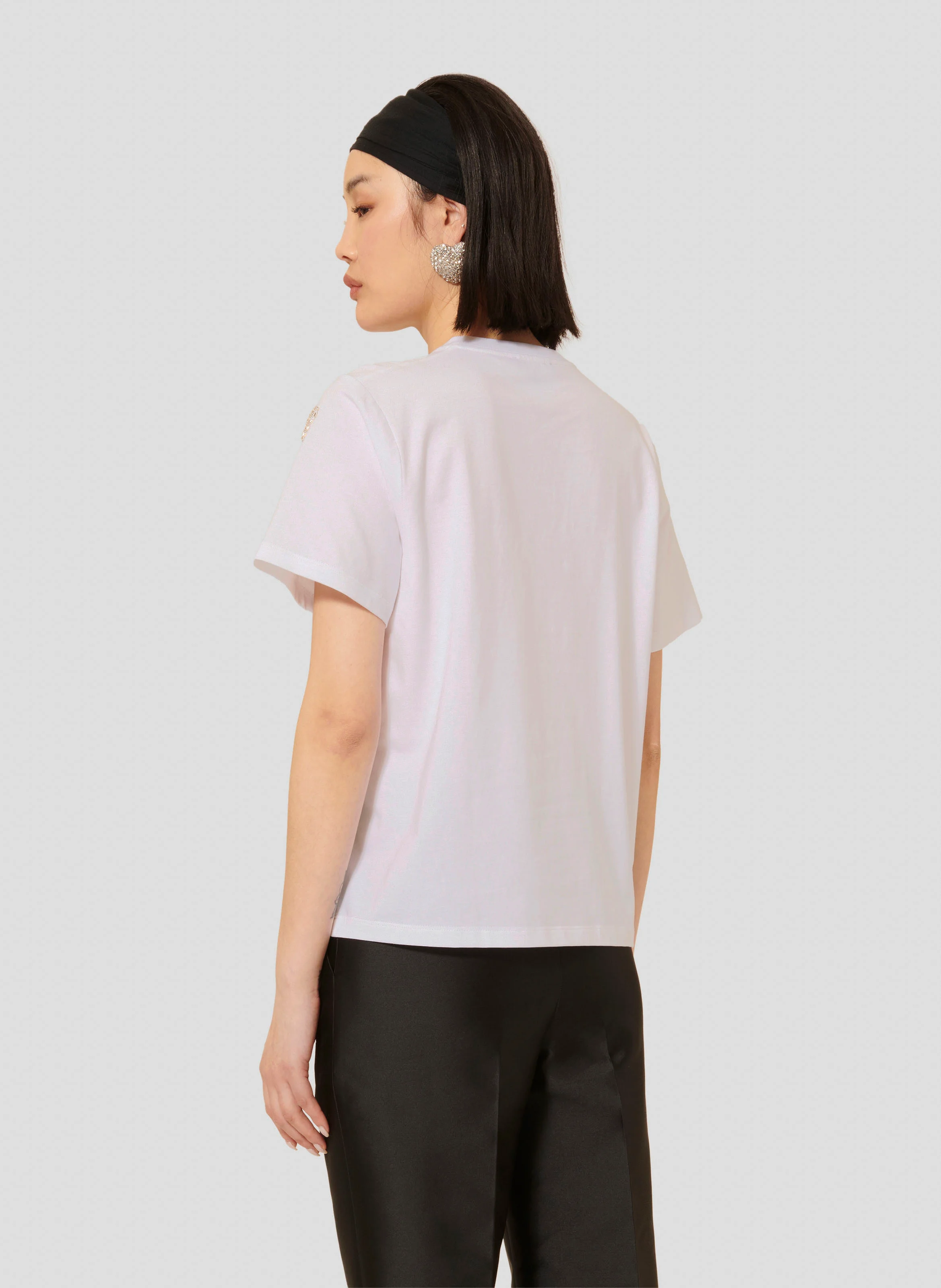 TARAMOUR - Tee-shirt col rond droit en coton brodé | Blanc