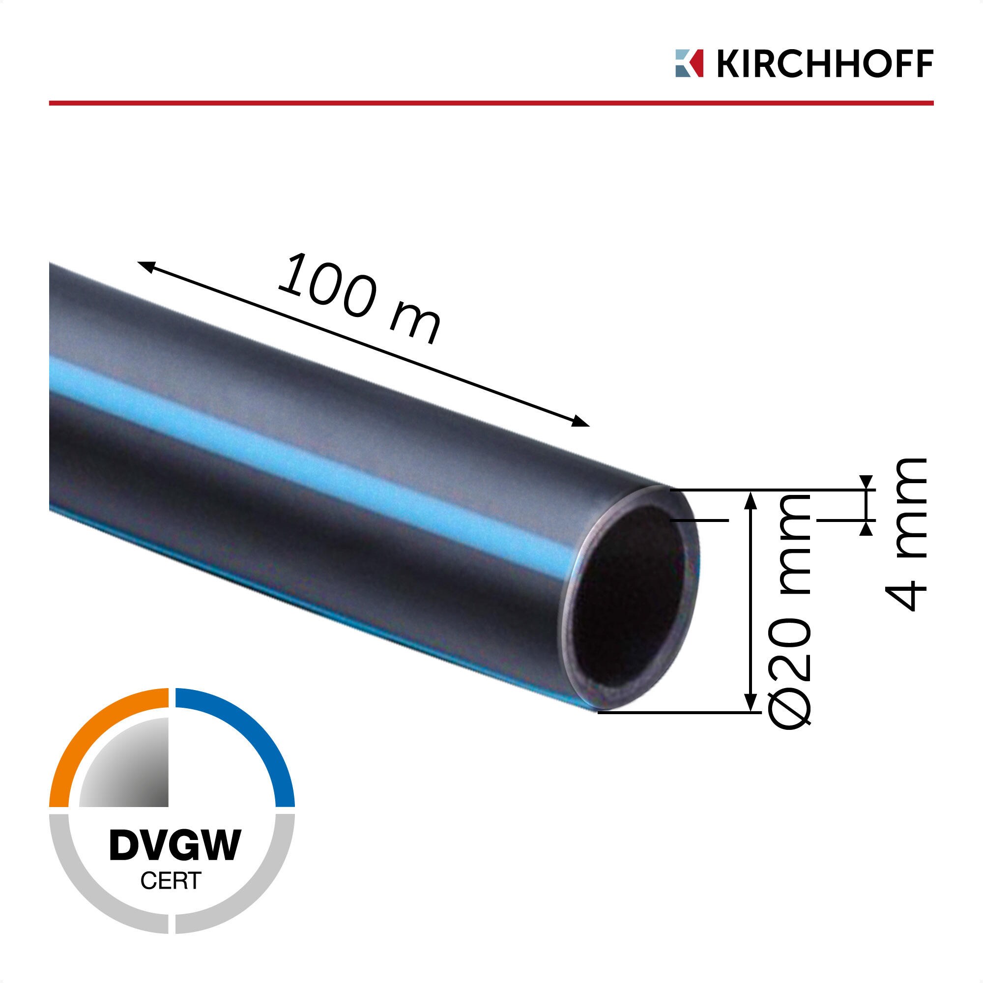 KIRCHHOFF HDPE Rohr 20 mm x 100 m Bewässerungssystem, Kunststoffrohr Gartenbewässerung Made in EU