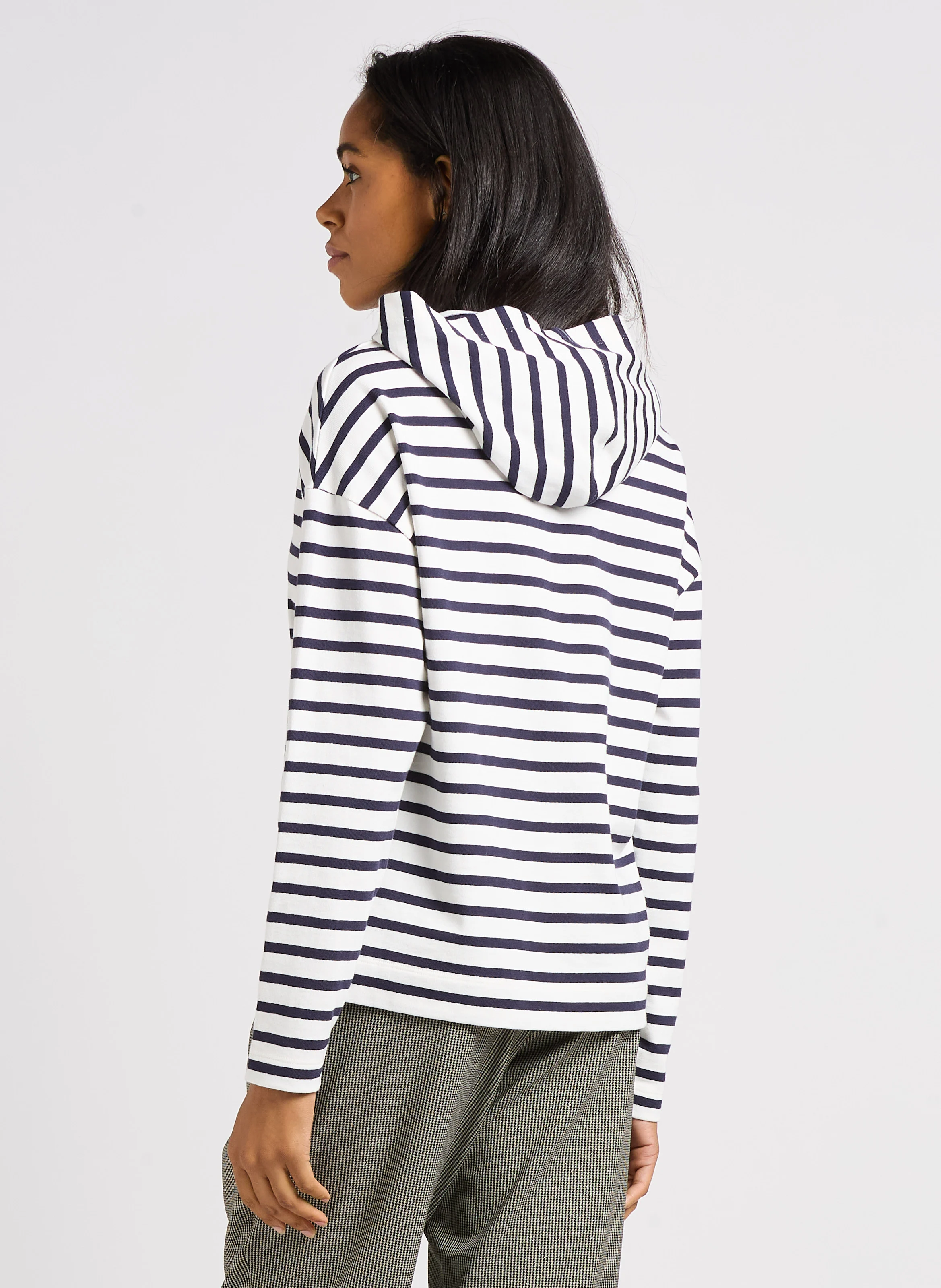 MELKI - Pull à capuche en coton rayé | Bleu
