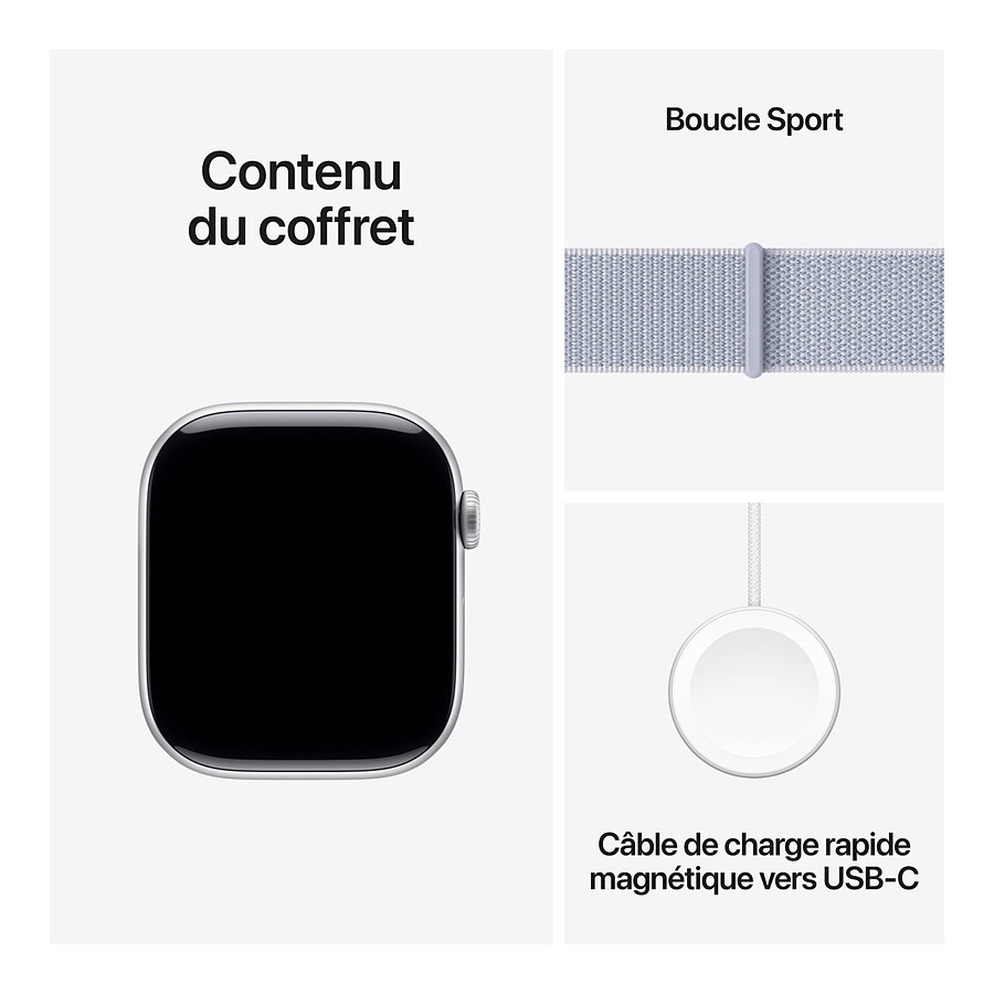 Apple Watch Series 10 GPS + Cellular - Aluminium Argent - Bracelet Sport Textile Nuée Bleue - 46 mm