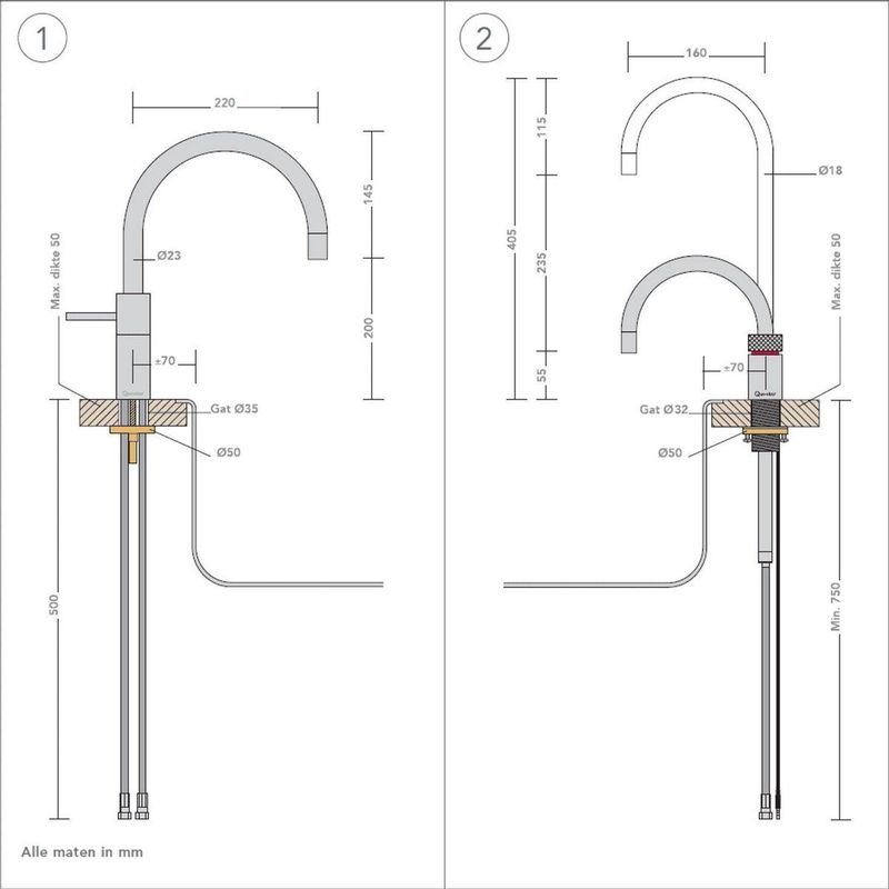 Quooker - Nordic Round - Twintaps - RVS - Combi+