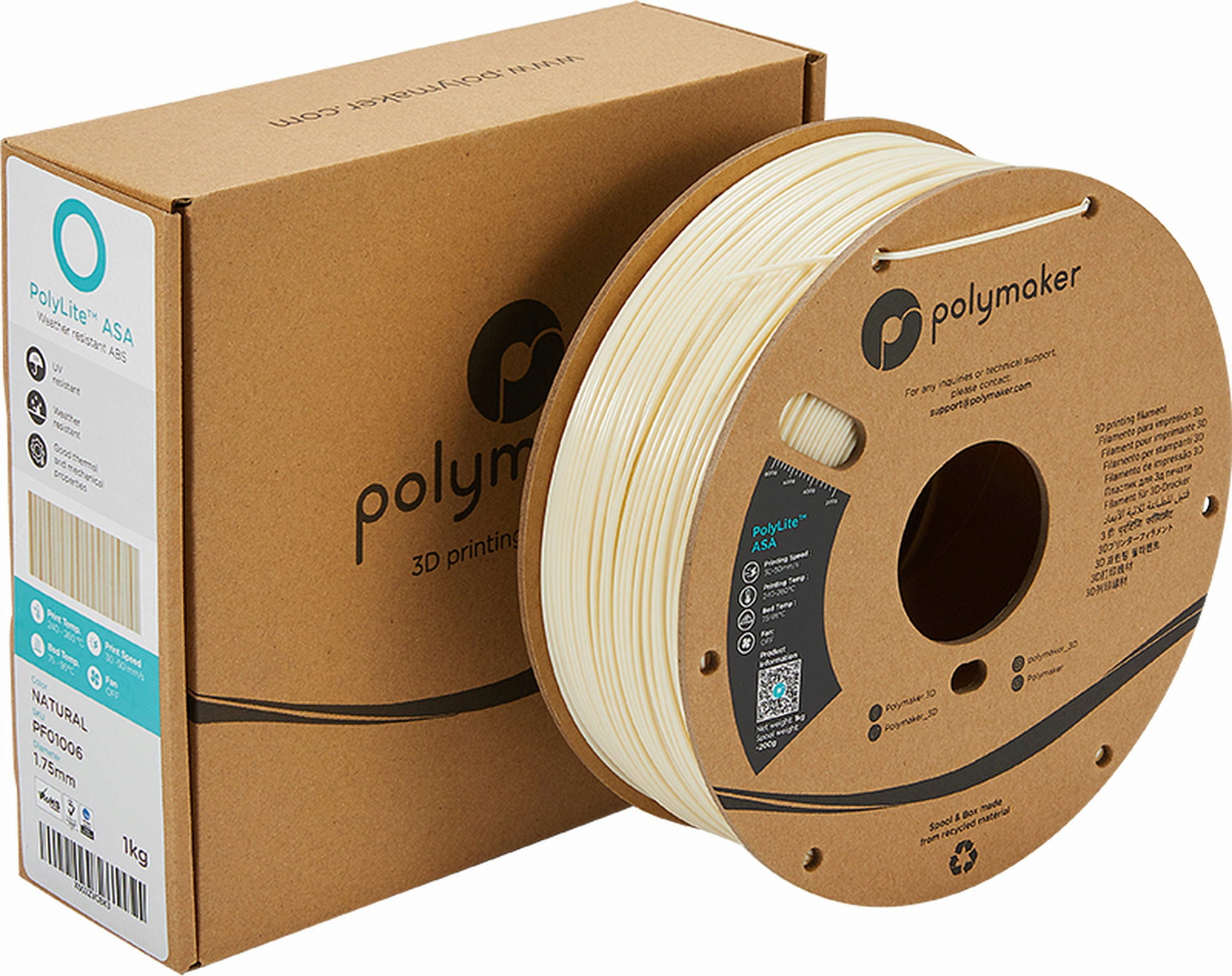 Polymaker  PolyLite ASA Natur, 2,85 mm / 1000 g    Die Alternative zu ABS Filament in Natur