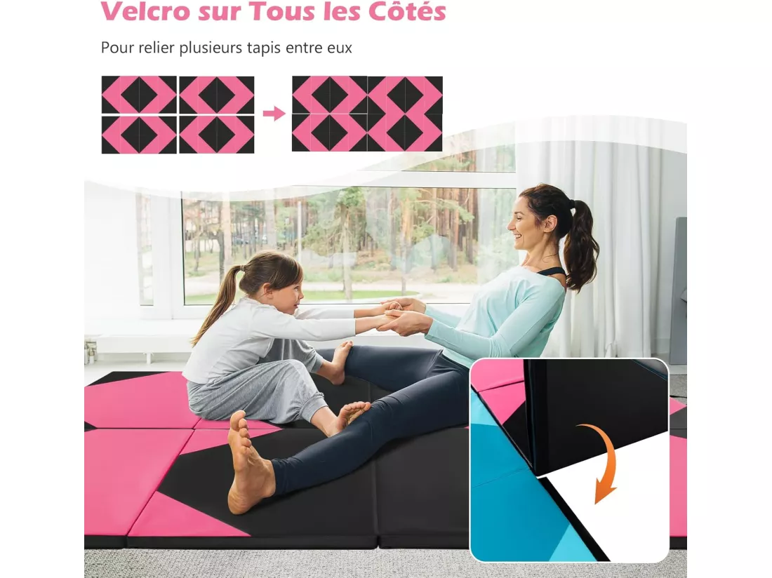 Tapis de Gymnastique Pliable Epais, Matelas d'Entrainement en Mousse et PU avec Poignées, pour Gymnastes Entraînements Yoga