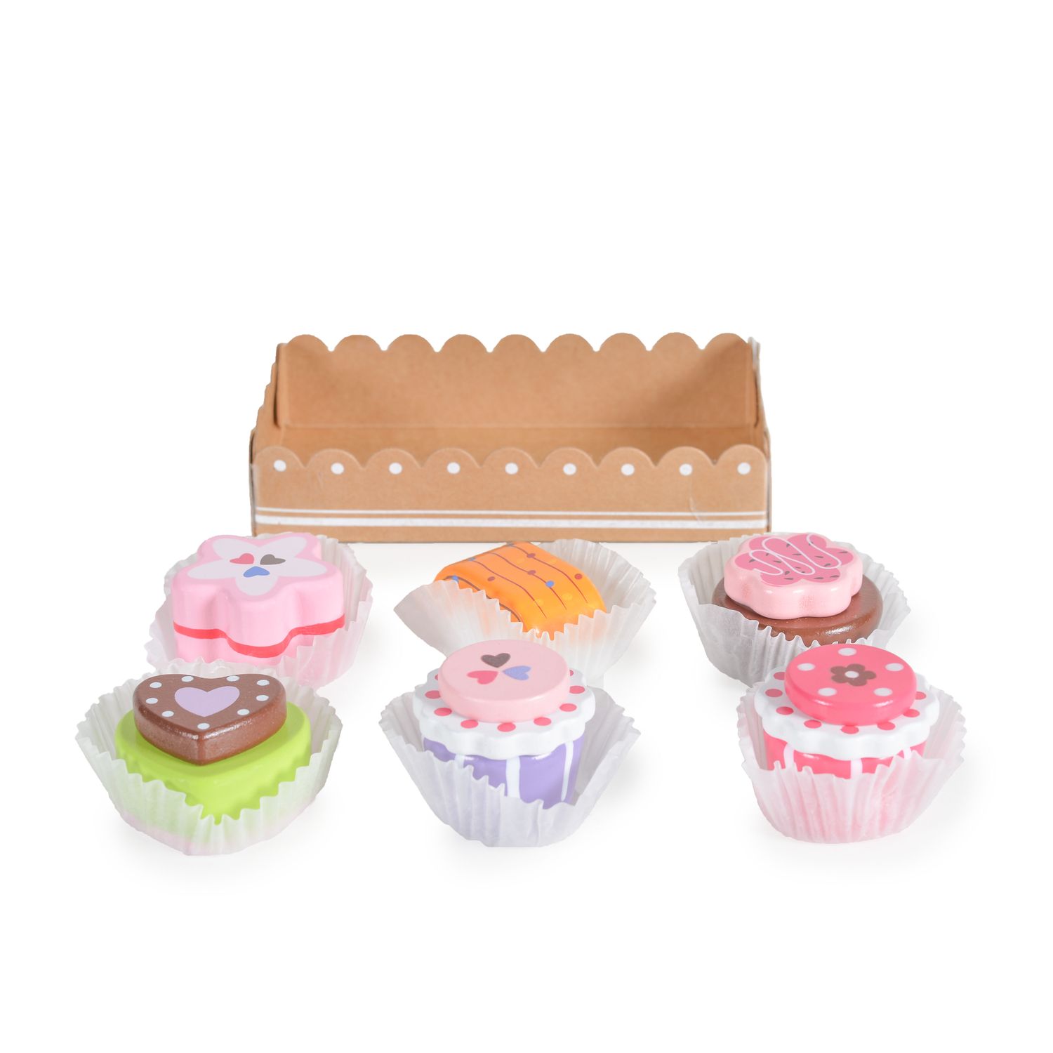 Moni Kinder Spielzeug Kuchenset Torten Holz 6-teiliges, verschiedene Formen bunt