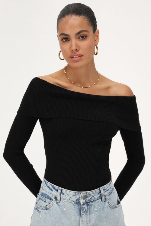 Zwarte off-shoulder top met rib