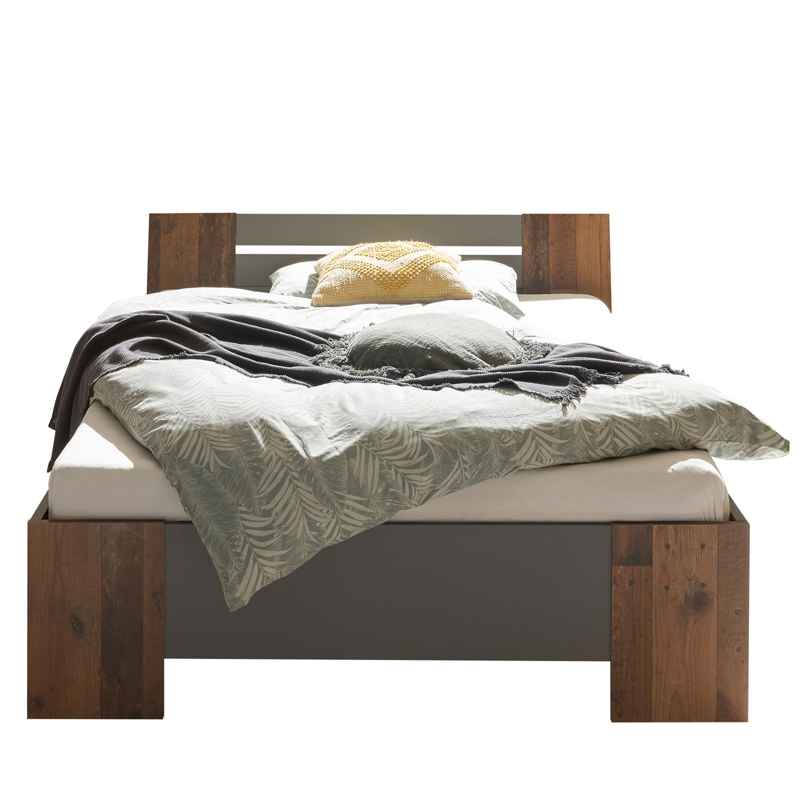 Futonbett - Old Style dunkel - mit Matratze und Rollrost - 140x200 cm