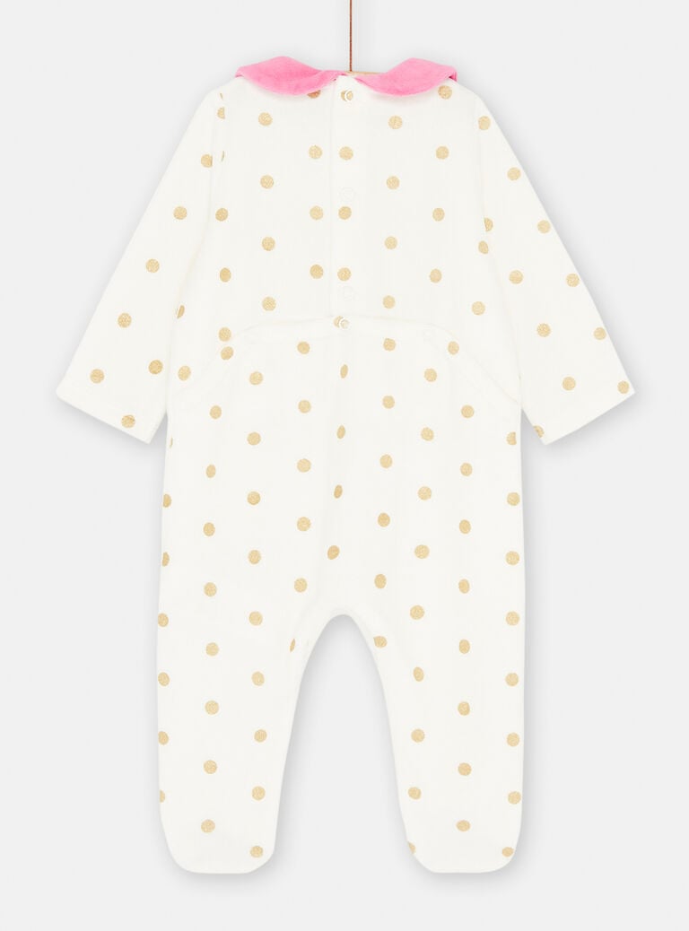 Grenouillère en velours écru à pois bébé fille