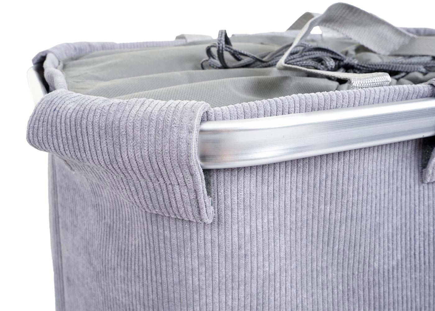 Wäschesammler MCW-C34, Laundry Wäschekorb Wäschebehälter mit Kordelzug, 2 Fächer Henkel 54x52x32cm 89l ~ cord grau