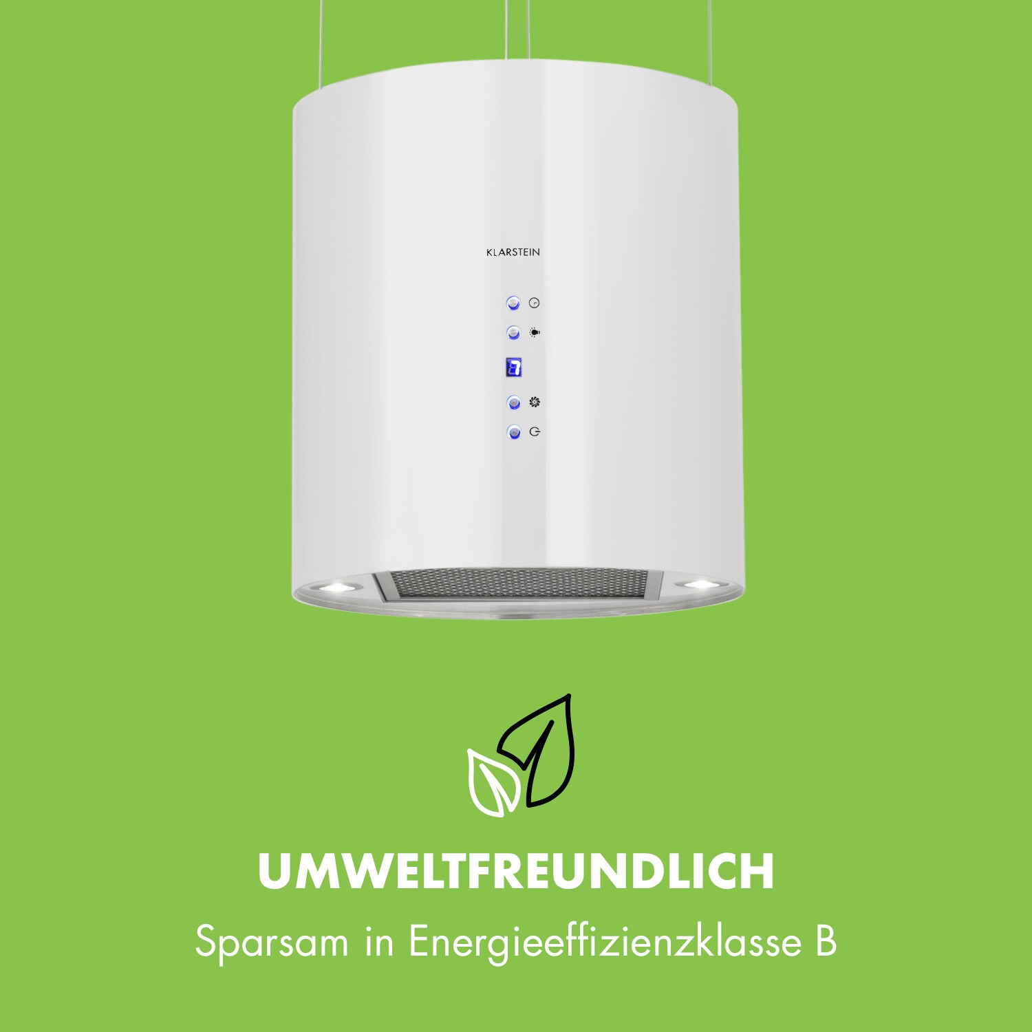 Barett Inselabzugshaube Ø35cm Umluft 558 m³/h LED Aktivkohlefilter Weiß