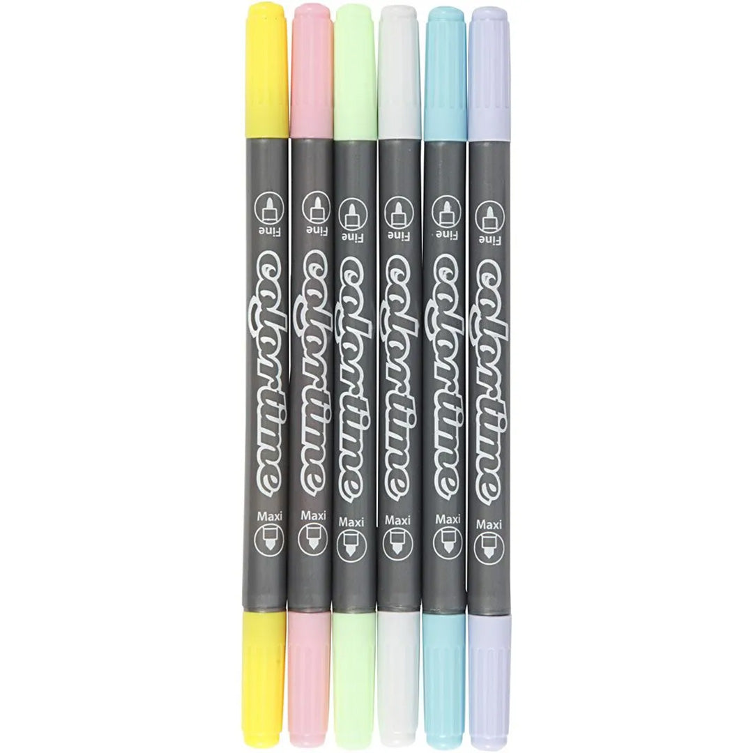 Colortime dubbel viltstiften - pastel - 6st