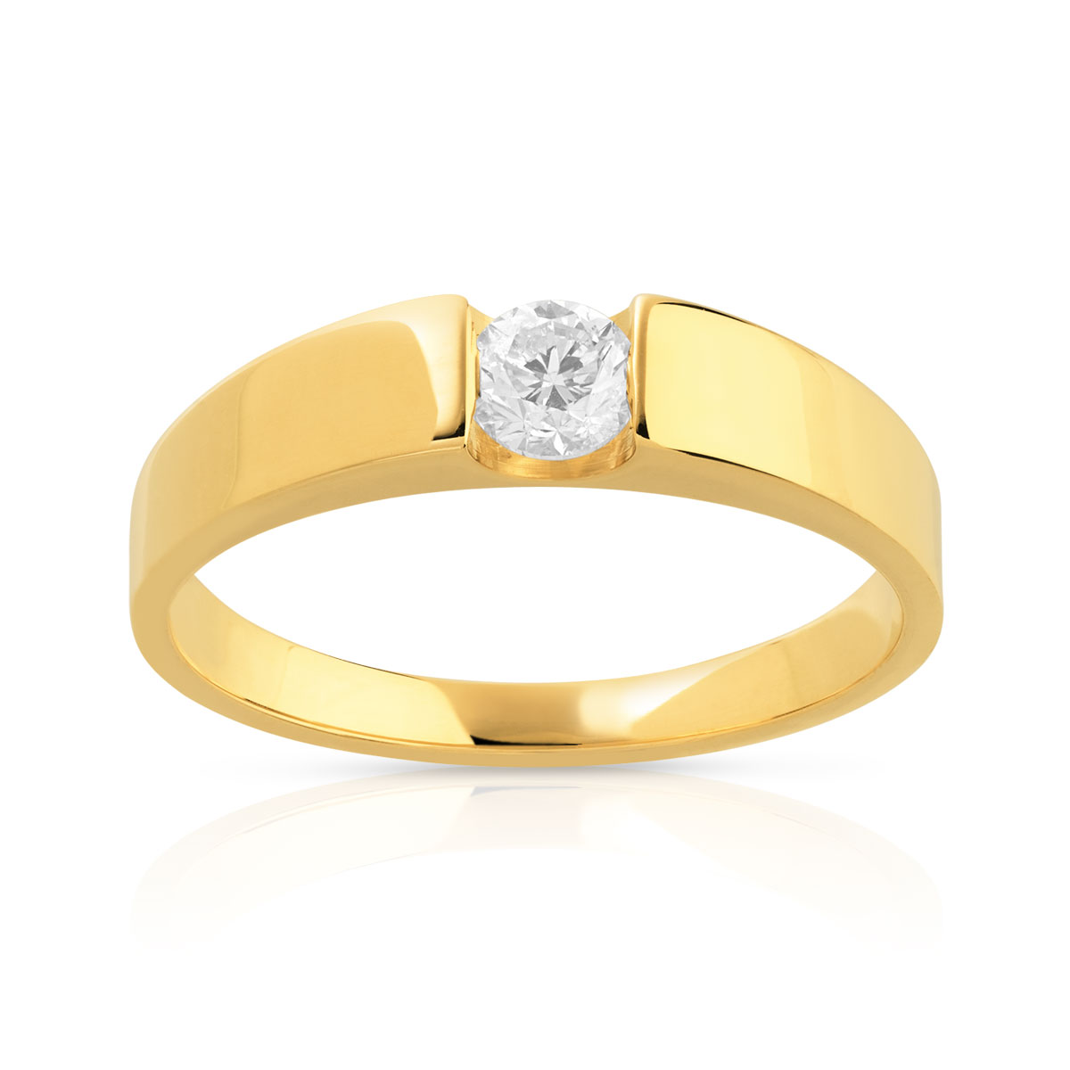 Bague solitaire or 750 jaune diamant 25/100e de ca