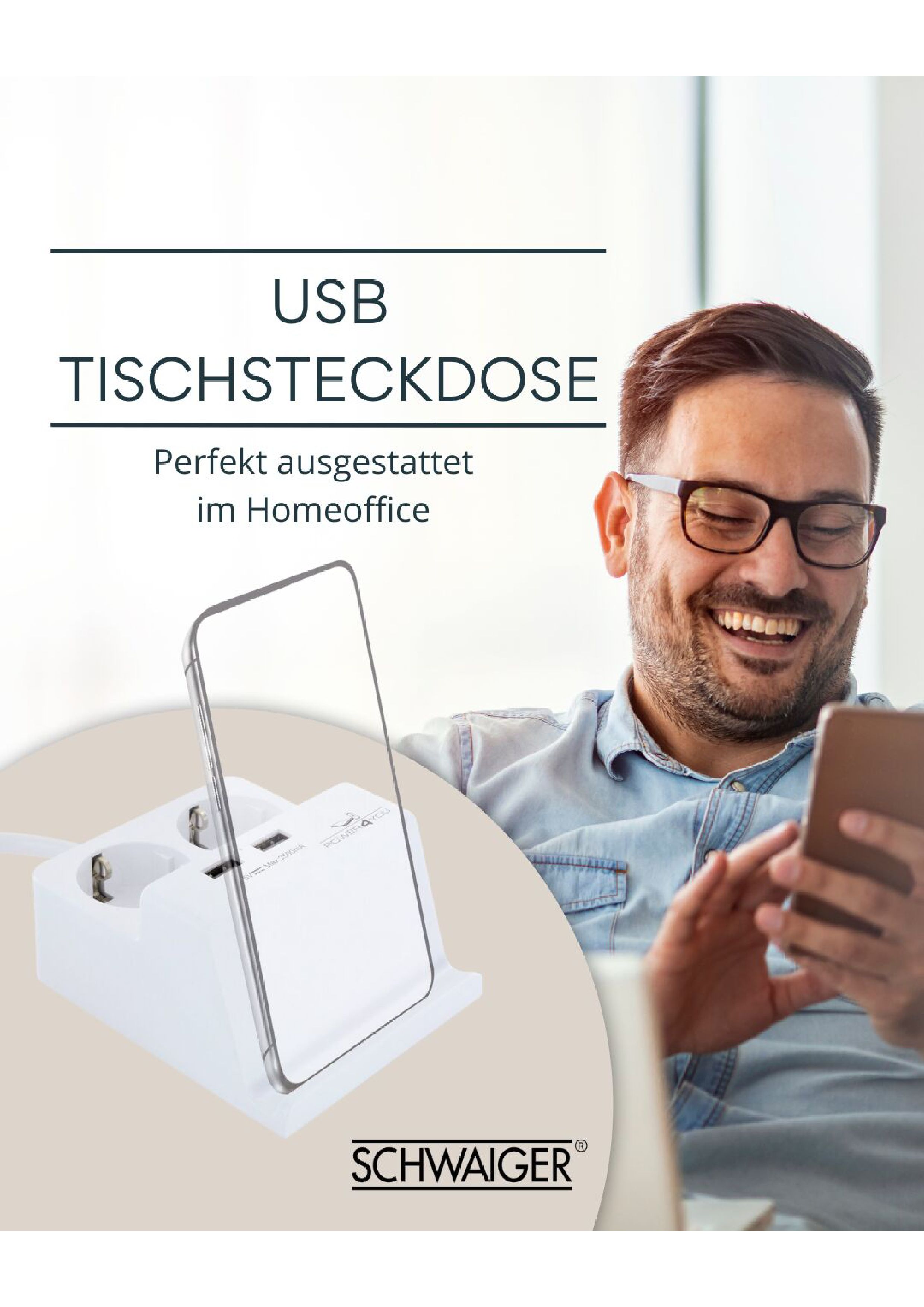 Schwaiger USB bureau contactdoos met smartphone houder
