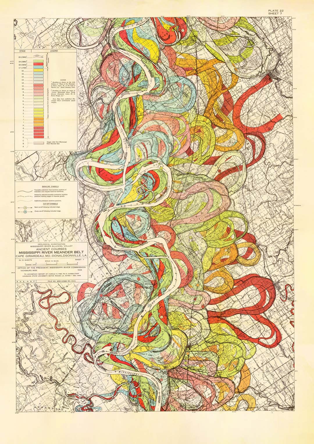 Der mäandernde Mississippi von Harold Fisk; Tafel 22, Blatt 7