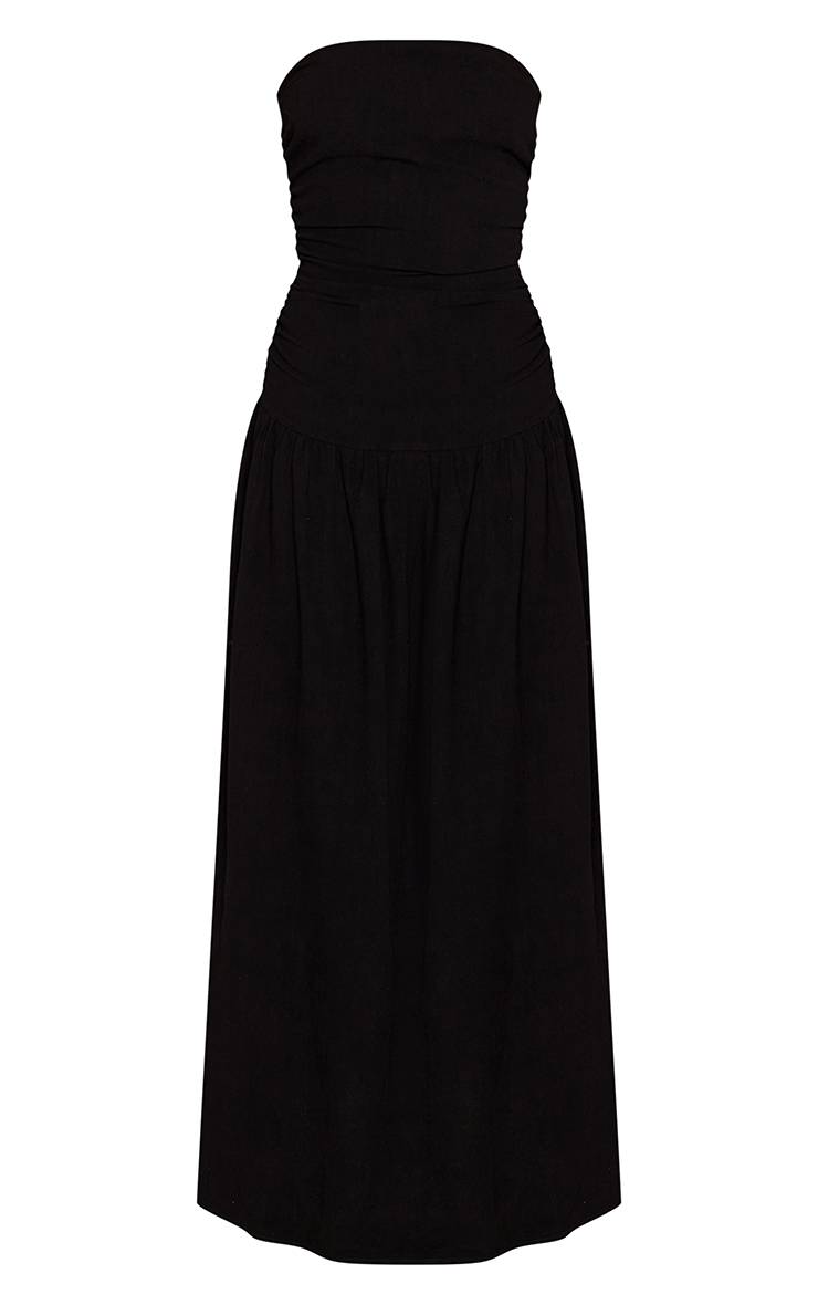 Noir Robe Maxi Bandeau À Détails Froncés Effet Lin