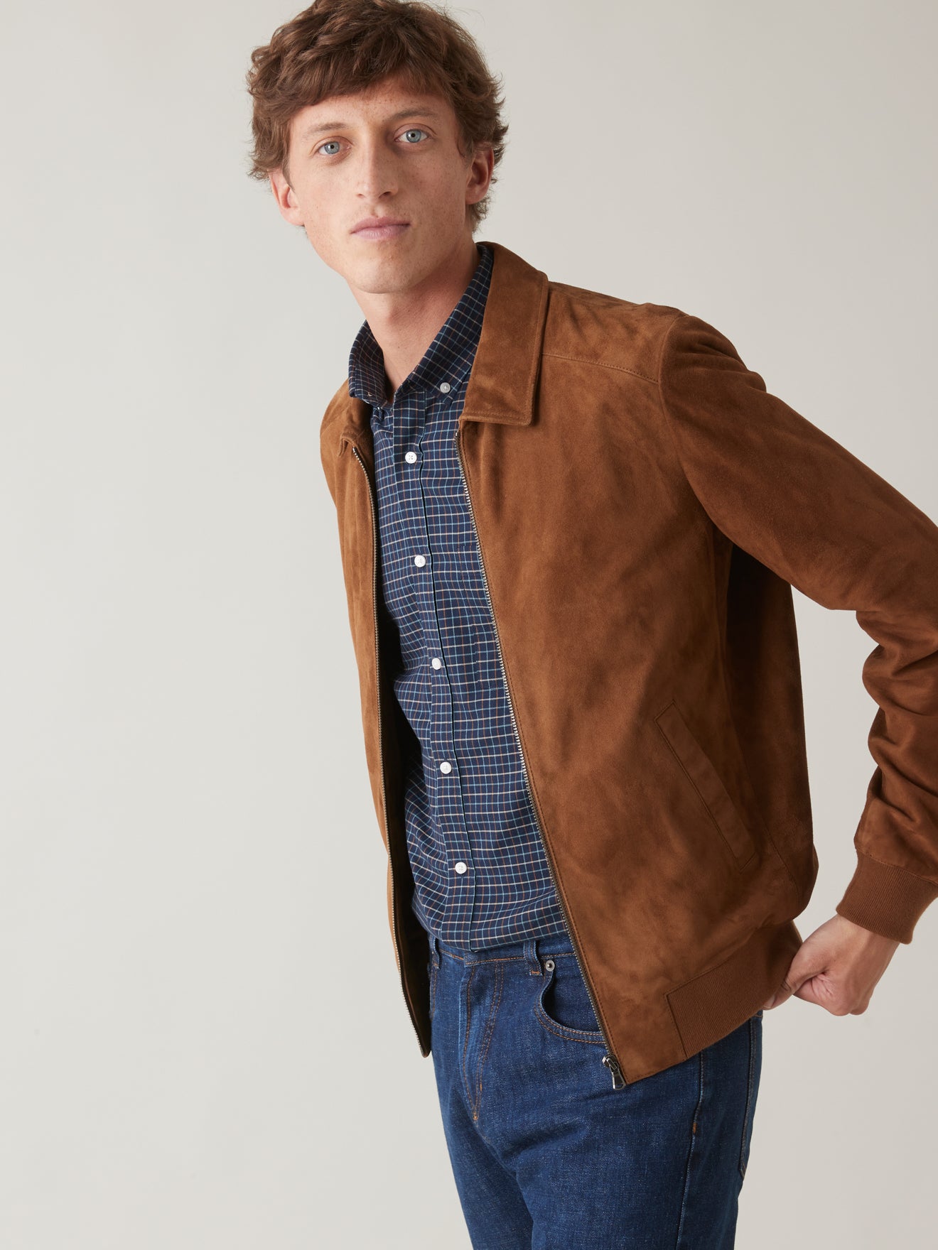Blouson zippé velours de chèvre homme