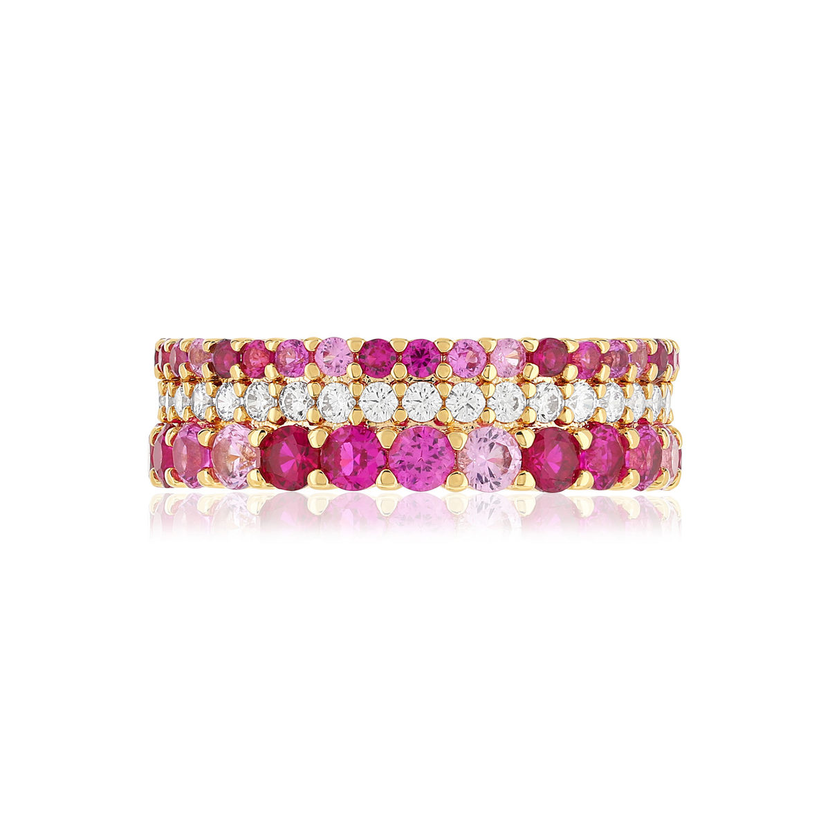 Bague plaqué or zirconias roses