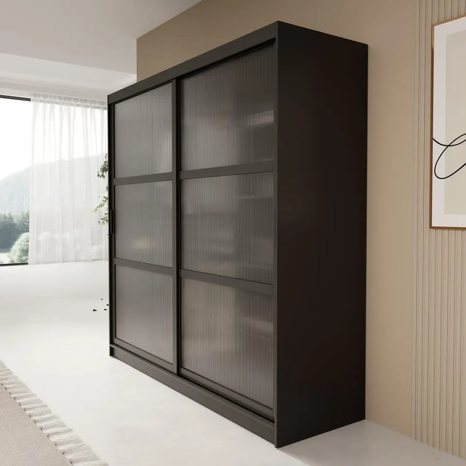 Meubella - Kledingkast Fessaro - Zwart - 200 cm