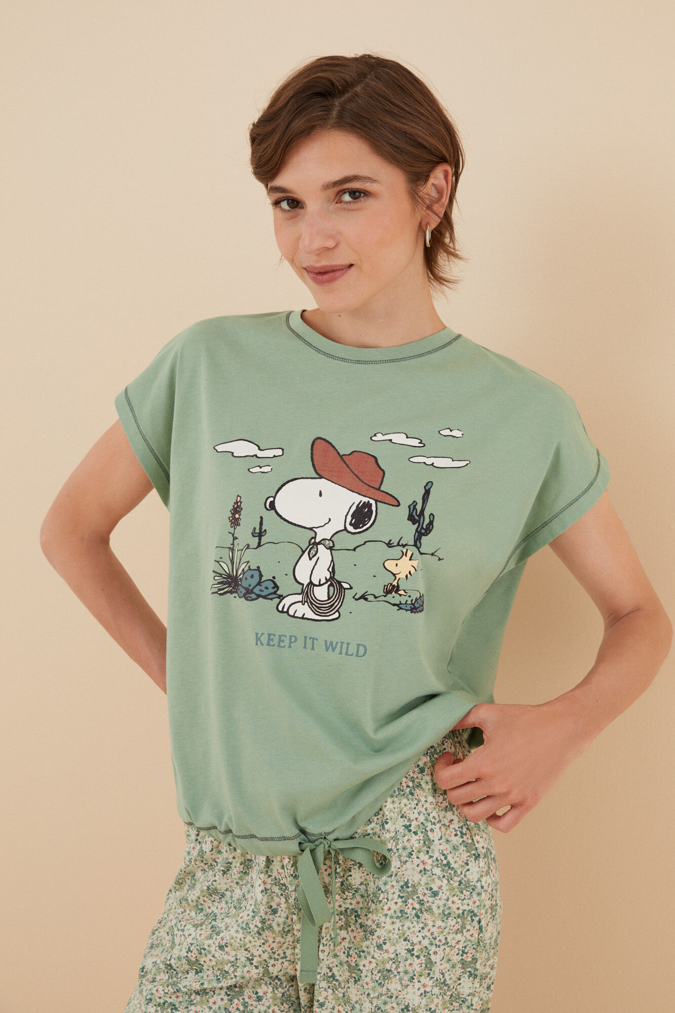 Pijama Capri, 100% algodão, verde Snoopy