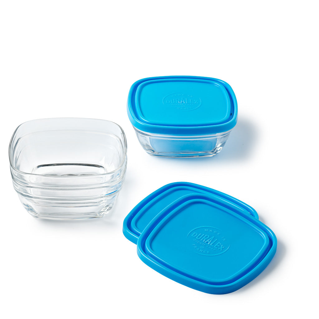 Freshbox - Set de 3 Boîtes de conservation carrées transparente avec Couvercle Bleu