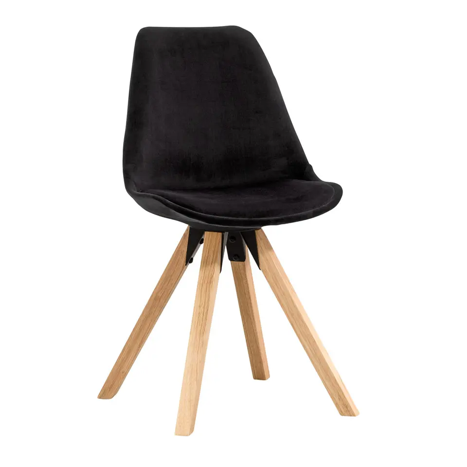 Eetkamerstoel Senja - velvet - zwart - naturel hout