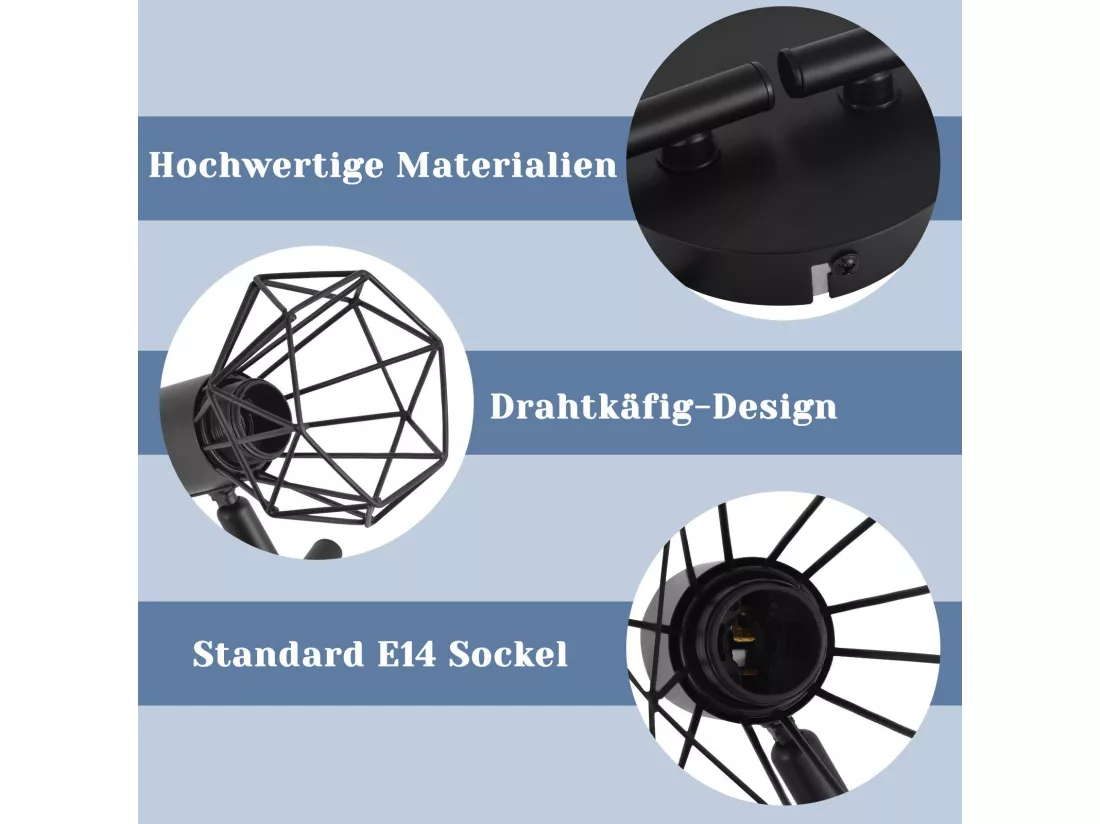 NETTLIFE 4 Spots de Plafond Noir Vintage Rétro E14 Industriel Pivotants à 350°Métal Intérieur pour Salon Chambre d'enfant Cuisine