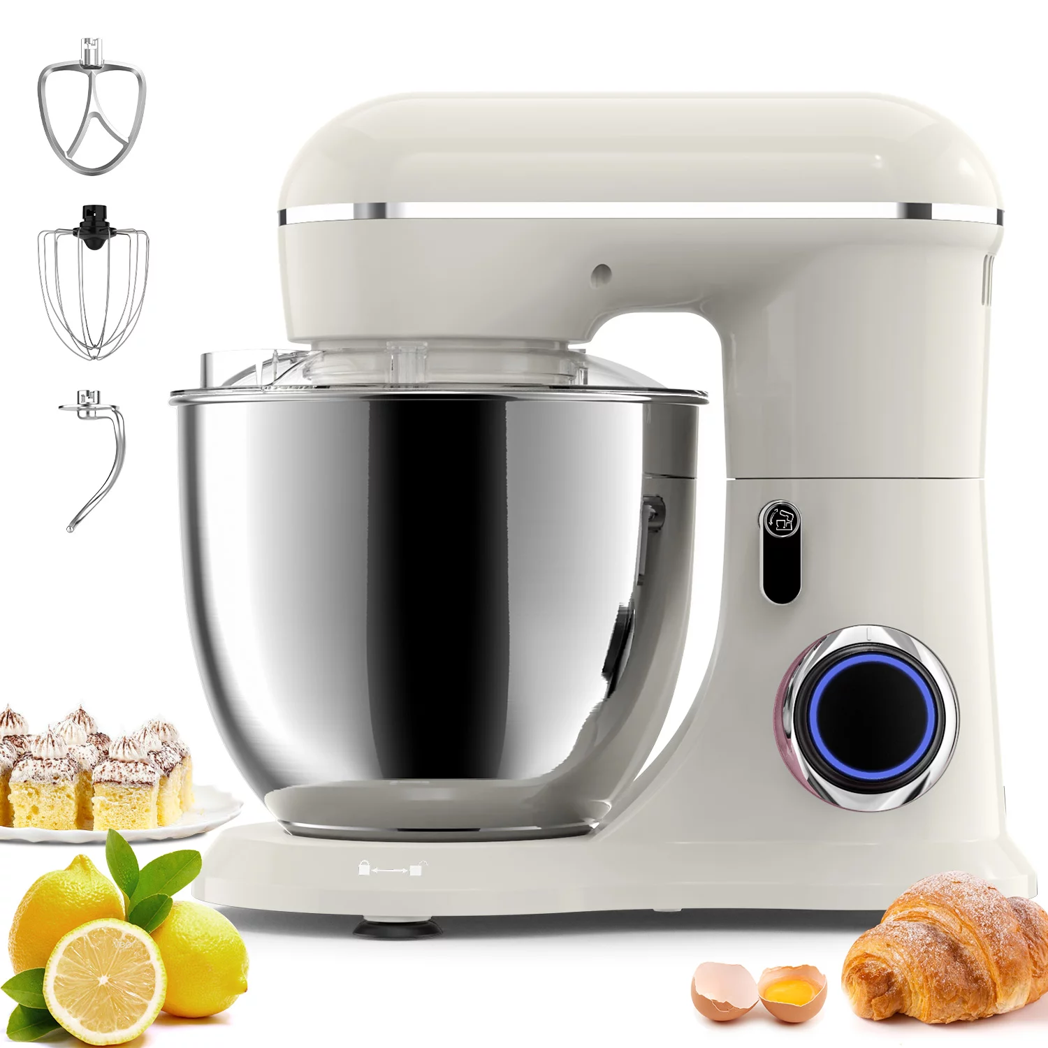 Batedeira de pedestal Samsaimo, 6,5 QT, 660 W, 10 velocidades, cabeça inclinável, batedeira elétrica de cozinha com tigela, gancho para massa, batedor e fouet para a maioria dos cozinheiros domésticos.