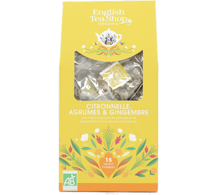Boîte éco-conçue 15 sachets pyramides - Infusion Citronnelle Gingembre Citron - ENGLISH TEA SHOP