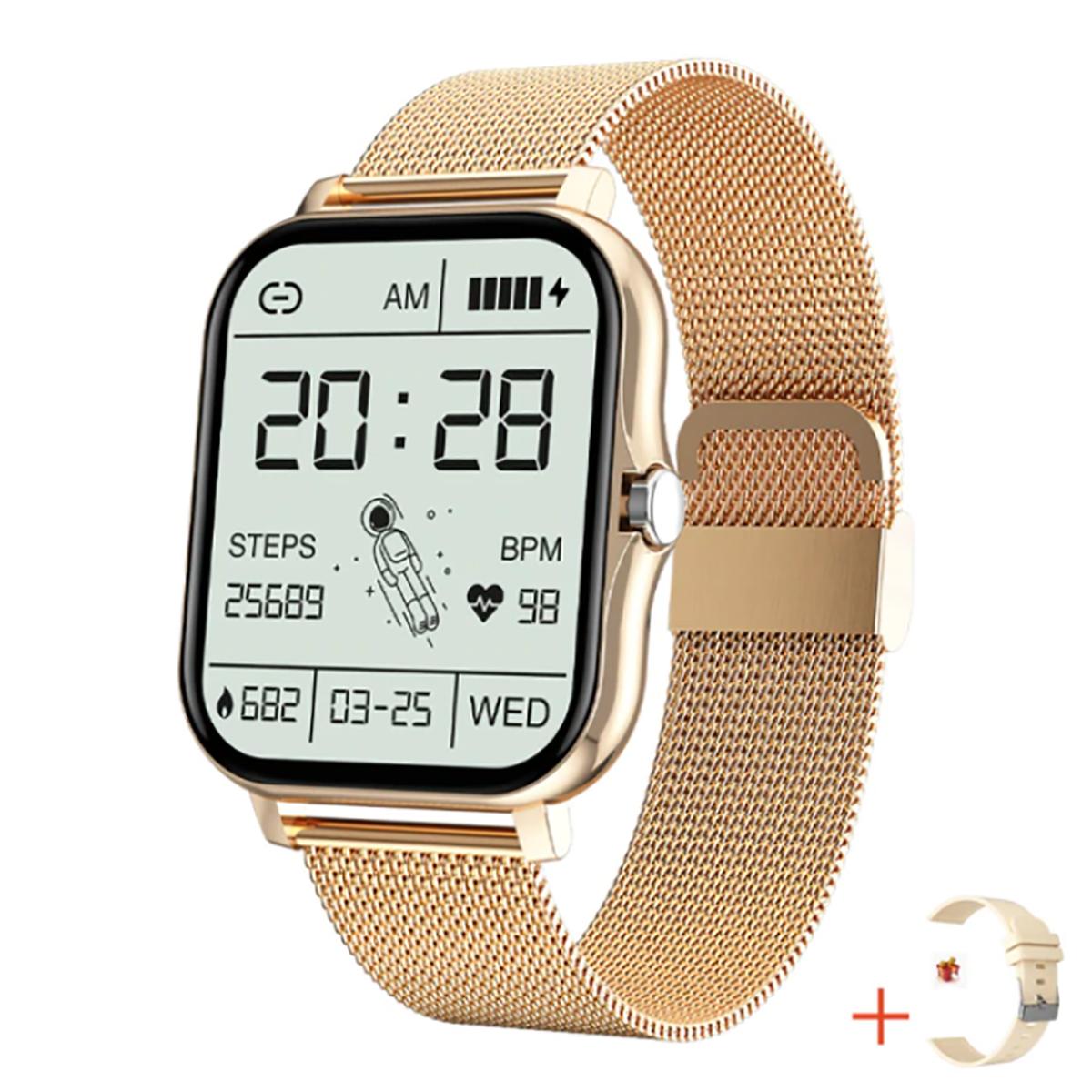 TPFNet Smart Watch / Fitness Tracker IP67 - Milanaise Armband + Silikon Armband - Android & IOS - Silber