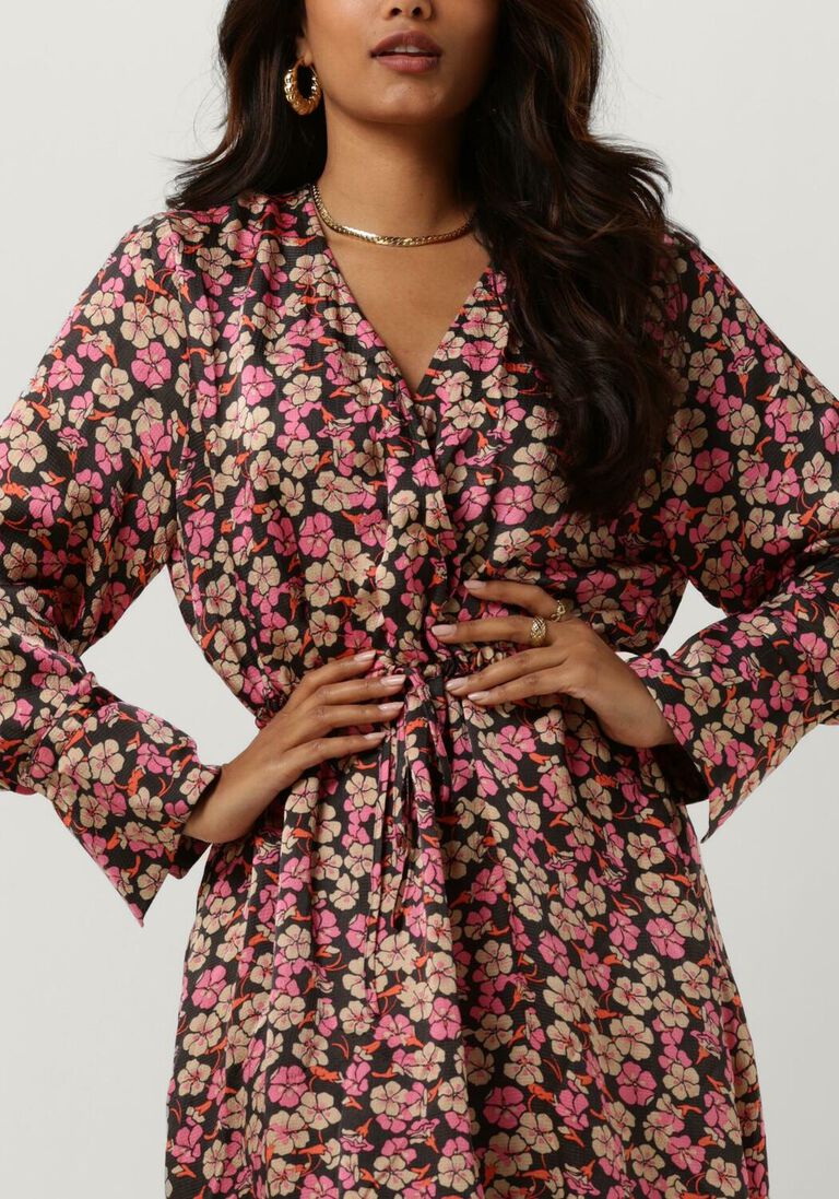 SECOND FEMALE roze second female midi jurk victory v-neck dress
