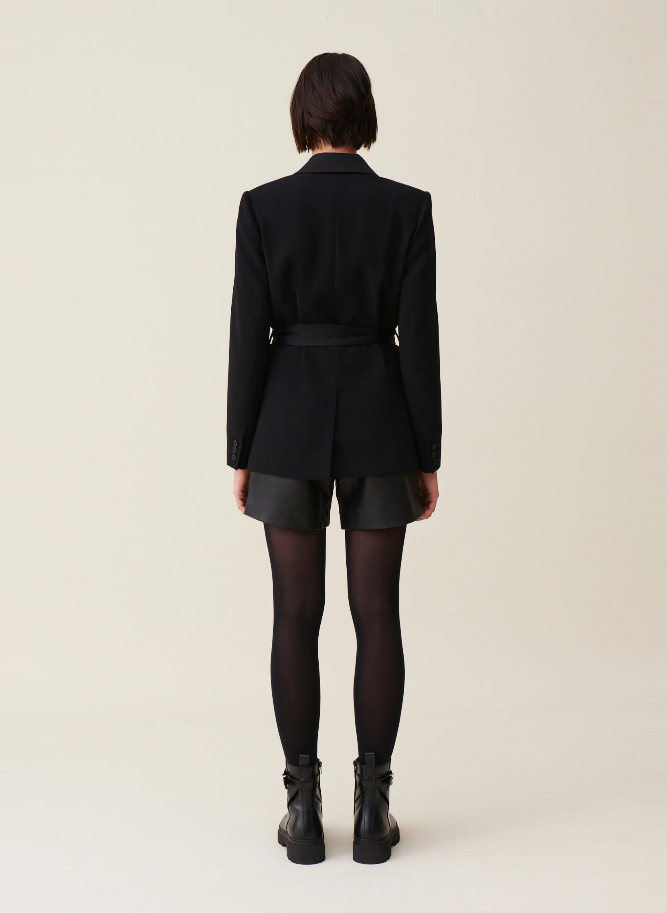Veste de tailleur droite ceinturée | Noir