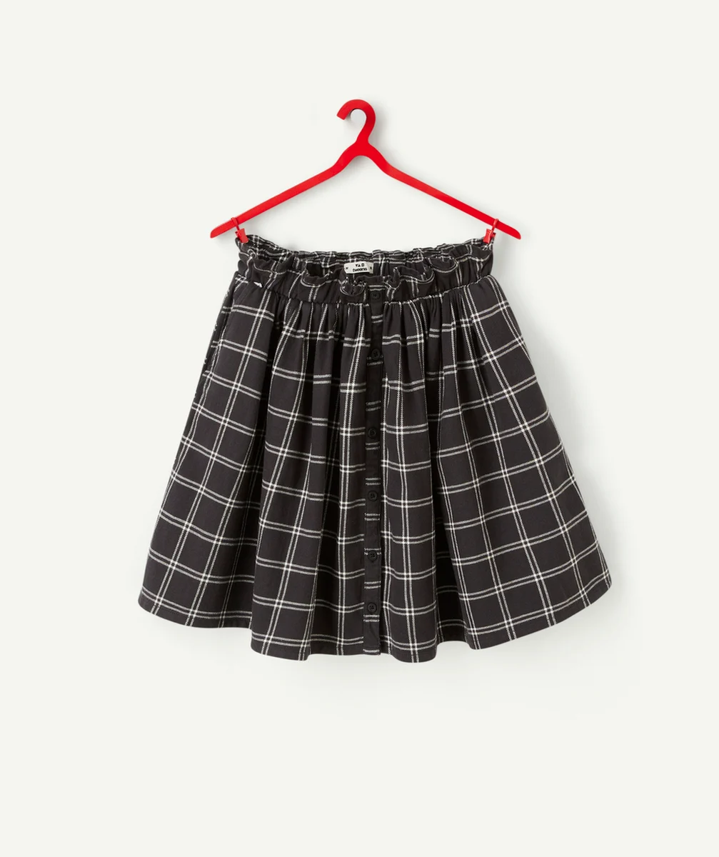 JUPE À FRONCES FILLE IMPRIMÉ À CARREAU GRIS ET BLANC