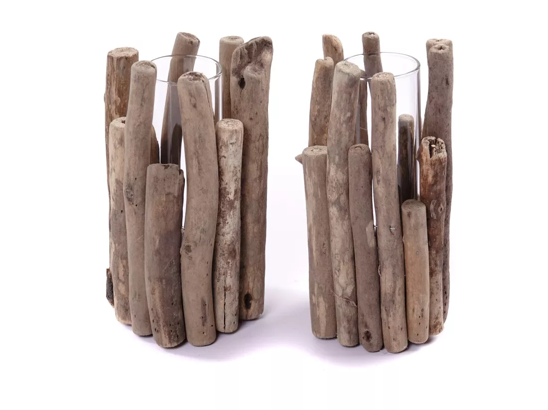 VASE Mira 22x11 cm, bois flotté, verre couleurs naturelles