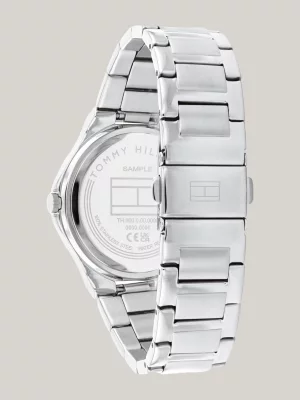 Relógio com pulseira de aço inoxidável cravejada de cristais